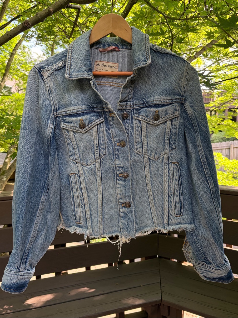 Free People Raw Hem Distressed Denim Jacket